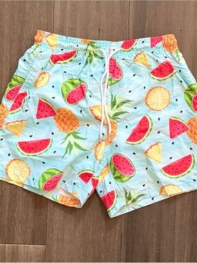 Uzzi Men's Light Blue Tropical Fruit Swim Shorts - Size Medium (Never Worn)